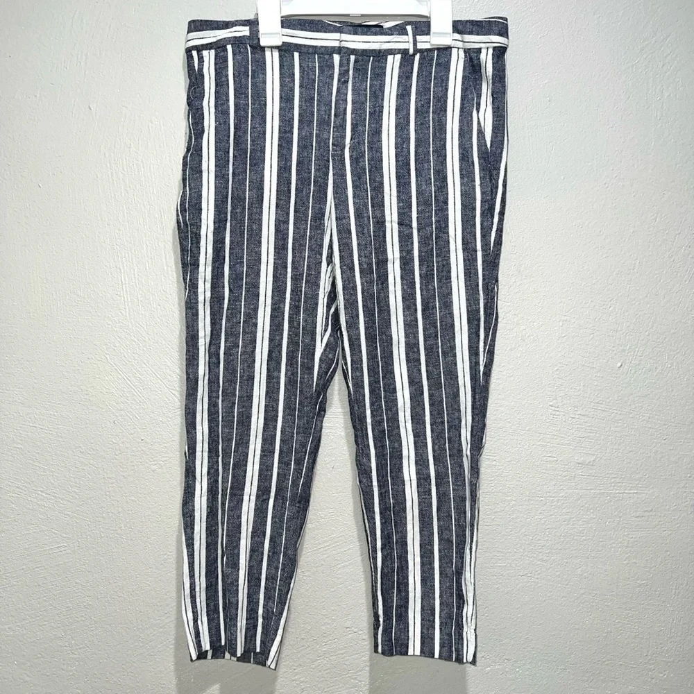 Banana Republic Avery Blue White Linen Blend Ankle Crop Pants